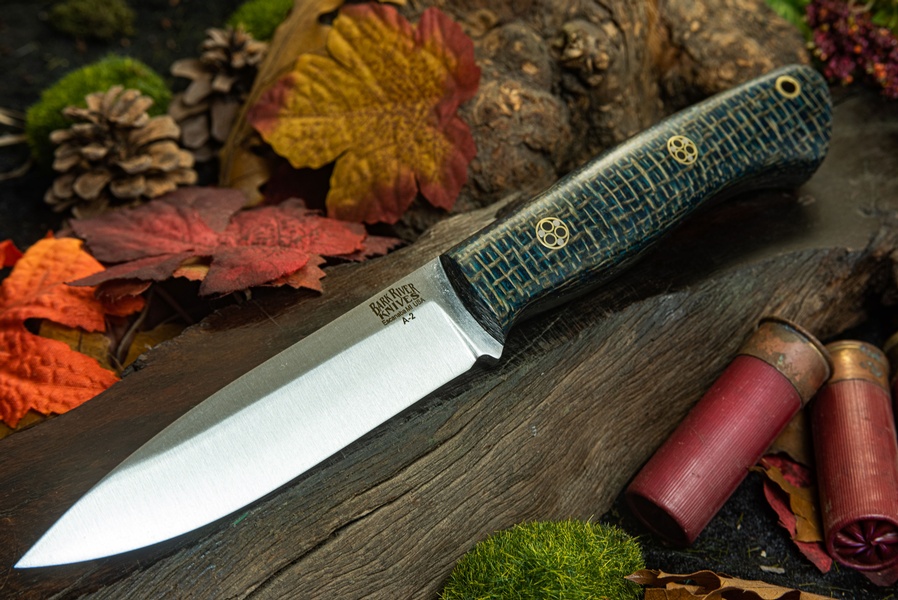 Barkriver Knives Aurora A2 Turquoise Burlap with Mosaics