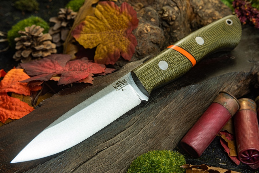 Barkriver Knives Aurora A2 Green Canvas Orange Spacer