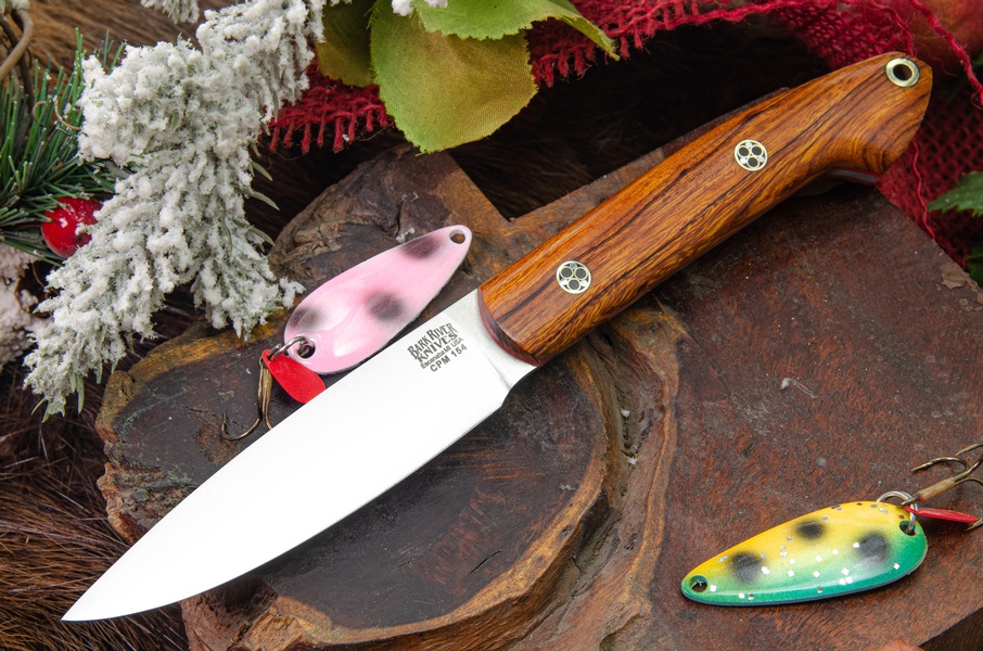 Barkriver Knives Bird and Trout CPM154 DesertIronwood Red Liner Mosaics #1