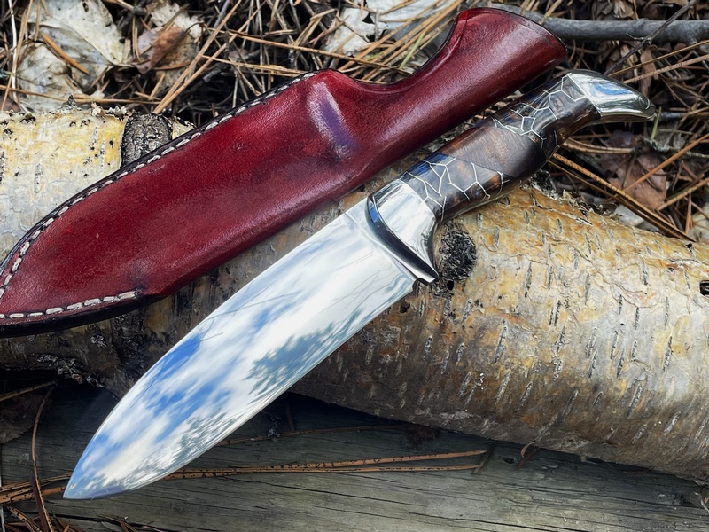Samuel B Dallaire Camping Knife Magnacut (Resin Honeycomb Blue&Brown with Desert Ironwood Inlay) photo