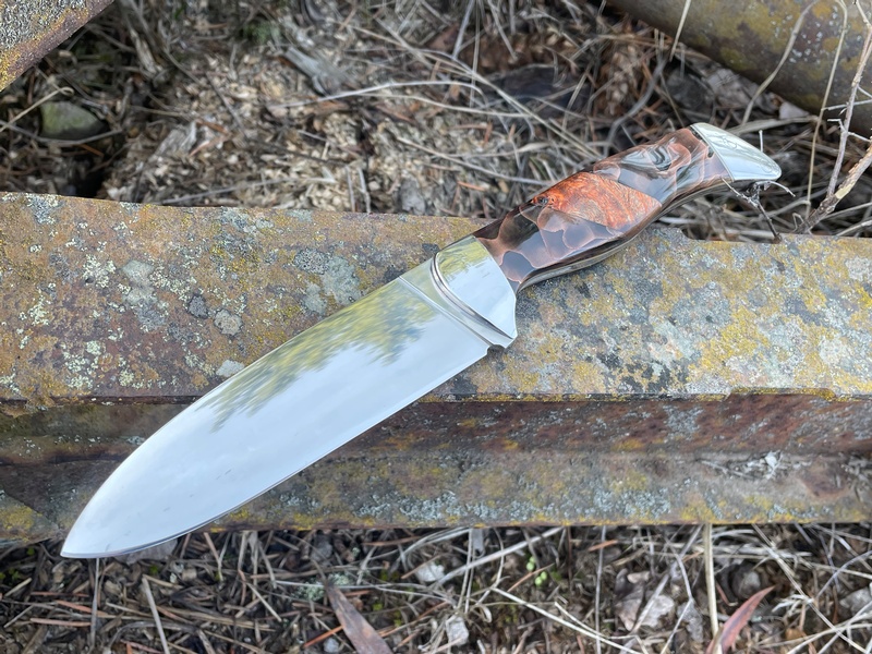 Samuel B Dallaire Camping Knife Magnacut (Resin Black & Copper Mesh with Karelian Birch Inlay) photo