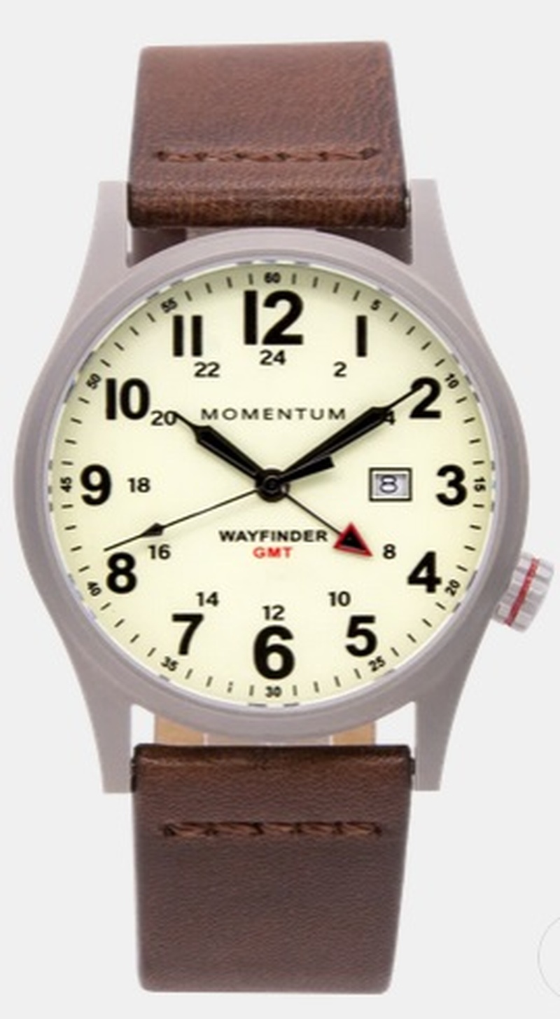 Momentum Wayfinder GMT White face Brown Leather Strap 40mm