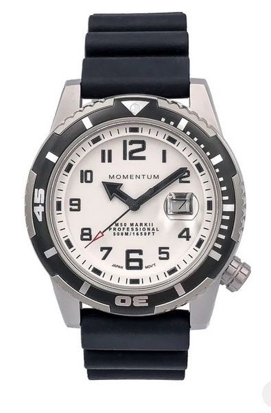 Momentum M50 [44mm] - White Full Lume with Black Rubber Strap 