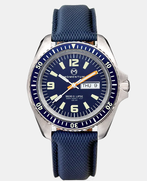 Momentum Sea Quartz 30 Eclipse Solar Blue Dial with Blue Sail Cloth Strap